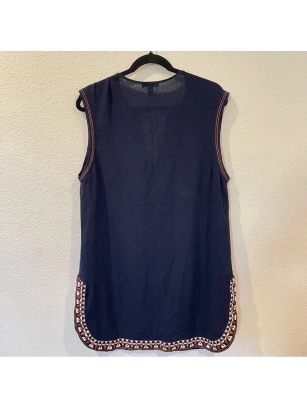 J. Crew Swim Coverup Medium Navy Blue Gauzy Cotton Embroidered Pullover Tassel